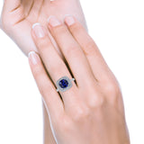 Halo Art Deco Cushion Cut Wedding Ring Simulated Blue Sapphire CZ 925 Sterling Silver