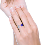 Open Teardrop Pear Emerald Cut Wedding Bridal Simulated Blue Sapphire CZ Cocktail Ring 925 Sterling Silver