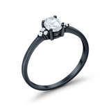 Art Deco Oval Engagement Ring Black Tone, Simulated Cubic Zirconia 925 Sterling Silver