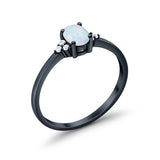 Art Deco Oval Engagement Ring Black Tone, Lab Created White Opal 925 Sterling Silver