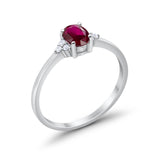 Art Deco Oval Engagement Ring Simulated Ruby CZ 925 Sterling Silver