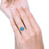 Petite Dainty Oval Vintage Style Ring Oxidized Lab Created Blue Opal Solid 925 Sterling Silver