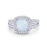 Halo Wedding Ring Princess Lab Created White Opal 925 Sterling Silver