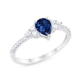 Teardrop Engagement Ring Simulated Blue Sapphire CZ 925 Sterling Silver