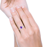 Oval Wedding Ring Halo Vintage Simulated Amethyst CZ 925 Sterling Silver