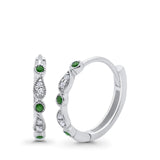 Huggie Hoop Earrings Round Simulated Green Emerald CZ 925 Sterling Silver