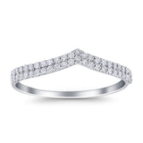 14K White Gold 0.22ct Round 2mm G SI V Shape Chevron Diamond Eternity Bands Engagement Wedding Ring Size 6.5