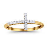 14K Yellow Gold 0.12ct Round 9mm G SI Diamond Sideways Cross Eternity Band Engagement Wedding Ring Size 6.5