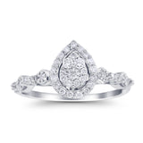 14K White Gold 0.34ct Pear 10mm G SI Diamond Engagement Wedding Ring Size 6.5