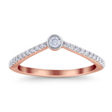 14K Rose Gold 0.18ct Round 3.7mm G SI Diamond Trendy Chevron Engagement Wedding Ring Size 6.5