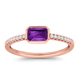 14K Rose Gold 0.61ct Trendy Emerald Cut Amethyst 5.2mm G SI Diamond Engagement Wedding Ring Size 6.5