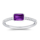 14K White Gold 0.61ct Trendy Emerald Cut Amethyst 5.2mm G SI Diamond Engagement Wedding Ring Size 6.5