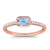 14K Rose Gold 0.56ct Trendy Cushion Aquamarine 5.2mm G SI Diamond Engagement Wedding Ring Size 6.5