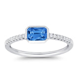 14K White Gold 0.8ct Trendy Cushion Blue Topaz 5.2mm G SI Diamond Engagement Wedding Ring Size 6.5