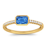 14K Yellow Gold 0.8ct Trendy Cushion Blue Topaz 5.2mm G SI Diamond Engagement Wedding Ring Size 6.5