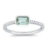 14K White Gold 0.61ct Trendy Emerald Cut Green Amethyst 5.2mm G SI Diamond Engagement Wedding Ring Size 6.5