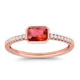 14K Rose Gold 0.83ct Trendy Emerald Cut Garnet 5.2mm G SI Diamond Engagement Wedding Ring Size 6.5