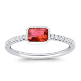 14K White Gold 0.83ct Trendy Emerald Cut Garnet 5.2mm G SI Diamond Engagement Wedding Ring Size 6.5