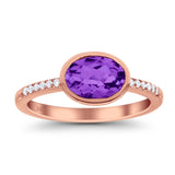 14K Rose Gold 1.25ct Oval Amethyst 7.5mm G SI Diamond Engagement Wedding Ring Size 6.5