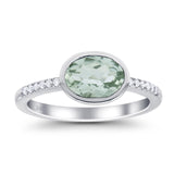 14K White Gold 1.25ct Oval Green Amethyst 7.5mm G SI Diamond Engagement Wedding Ring Size 6.5