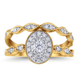 14K Yellow Gold 0.32ct Oval Shape 10mm G SI Diamond Engagement Bridal Set Wedding Ring Size 6.5