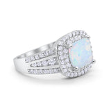 Halo Art Deco Wedding Ring Princess Cut Lab Created White Opal 925 Sterling Silver