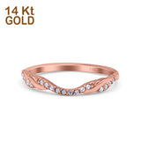 14K Rose Gold Half Eternity Criss Cross Band Wedding Ring Round Simulated CZ Size-7