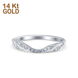14K White Gold Half Eternity Criss Cross Band Wedding Ring Round Simulated CZ Size-7