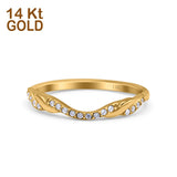14K Yellow Gold Half Eternity Criss Cross Band Wedding Ring Round Simulated CZ Size-7