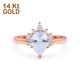 14K Rose Gold Teardrop Art Deco Pear Bridal Simulated CZ Wedding Engagement Ring Size 7