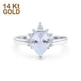 14K White Gold Teardrop Art Deco Pear Bridal Simulated CZ Wedding Engagement Ring Size 7