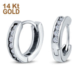 14K White Gold Round Art Deco Hoop Earrings Simulated CZ