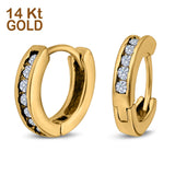 14K Yellow Gold Round Art Deco Hoop Earrings Simulated CZ