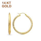 14K Yellow Gold 35mm Diamond Cut Snap Closure Hoop Earrings Wholesale