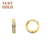 14K Yellow Gold 10mm Round Cubic Zirconia Huggie Hoop Earrings Wholesale
