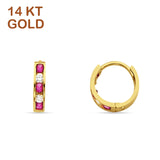 14K Yellow Gold 10mm Round Pink CZ & Cubic Zirconia Huggie Hoop Earrings Wholesale