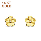14K Yellow Gold 9mm Petite Flower Cubic Zirconia Floral Stud Earrings Wholesale