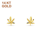 14K Yellow Gold 9mm Marijuana Leaf Stud Earrings Wholesale