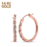 14K Rose Gold Infinity Twisted Design Simulated Cubic Zirconia Round Hoop Earrings