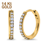14K Yellow Gold Half Eternity Round Simulated Cubic Zirconia Hoop Huggie Earrings