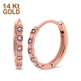 14K Rose Gold Round Simulated Cubic Zirconia Hoop Huggie Earrings