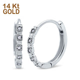 14K White Gold Round Simulated Cubic Zirconia Hoop Huggie Earrings