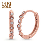 14K Rose Gold Art Deco Round Simulated Cubic Zirconia Huggie Hoop Earrings