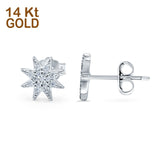 14K White Gold Round Simulated Cubic Zirconia Trendy Starburst Stud Earrings
