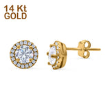 14K Yellow Gold Round Wedding Stud Earrings Simulated Cubic Zirconia (8.35mm)