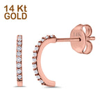 14K Rose Gold Round Half Simulated Cubic Zirconia Hoop Earrings