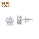14K White Gold Round Flower Simulated Cubic Zirconia Stud Earrings