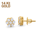 14K Yellow Gold Round Flower Simulated Cubic Zirconia Stud Earrings