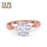 14K Rose Gold Three Stone Oval Bridal Simulated CZ Wedding Engagement Ring Size 7