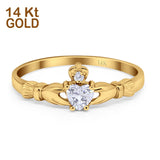 14K Yellow Gold Claddagh Heart Promise Bridal Simulated CZ Wedding Engagement Ring